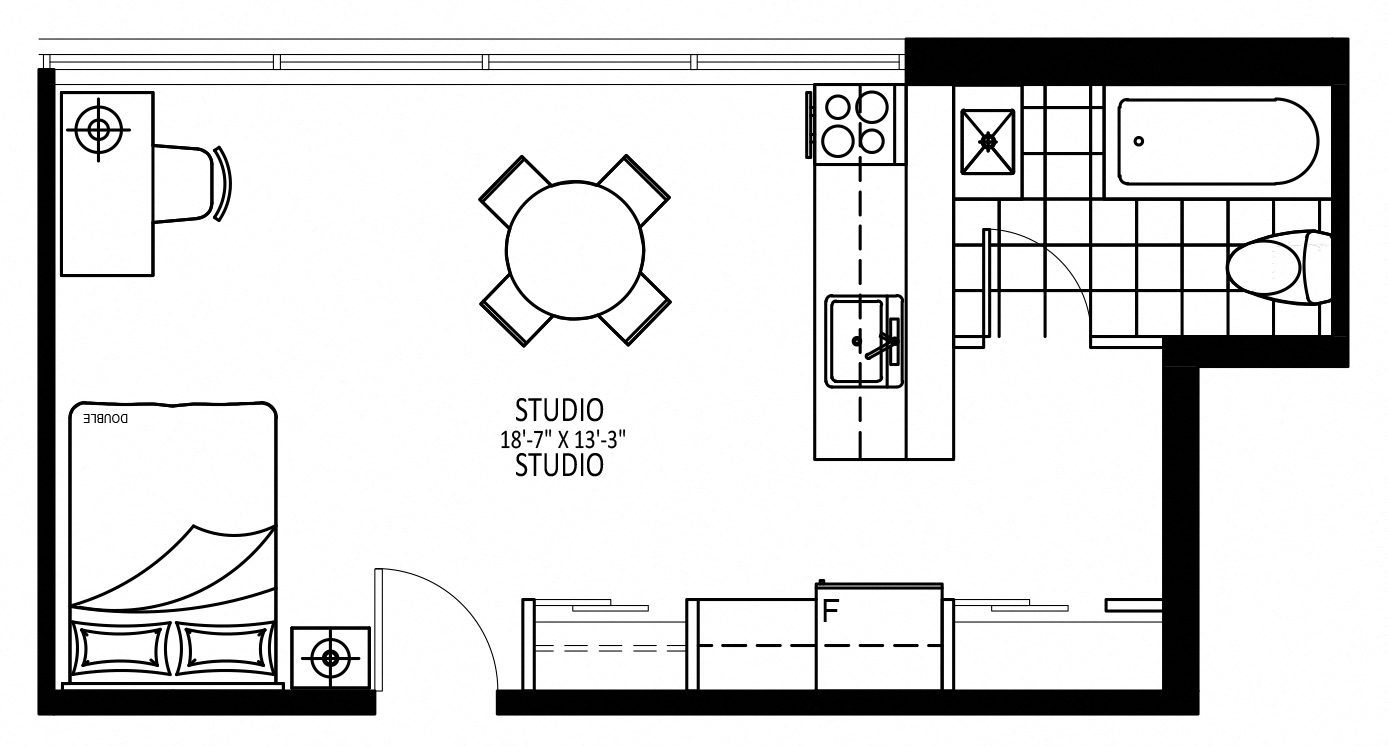 Floor plan for studio, 1 bath, 415 sqft